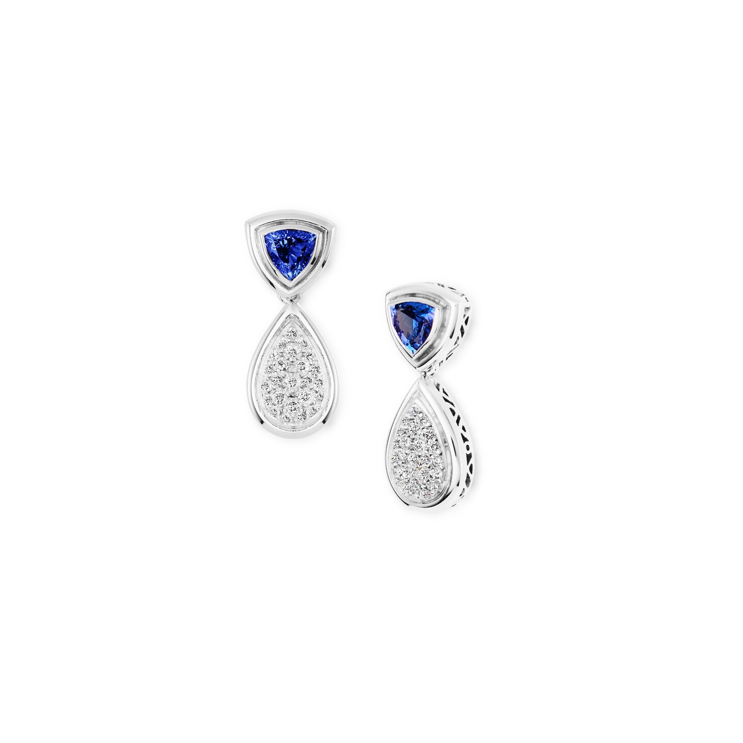 18k white gold tanzanite and diamond drop earrings