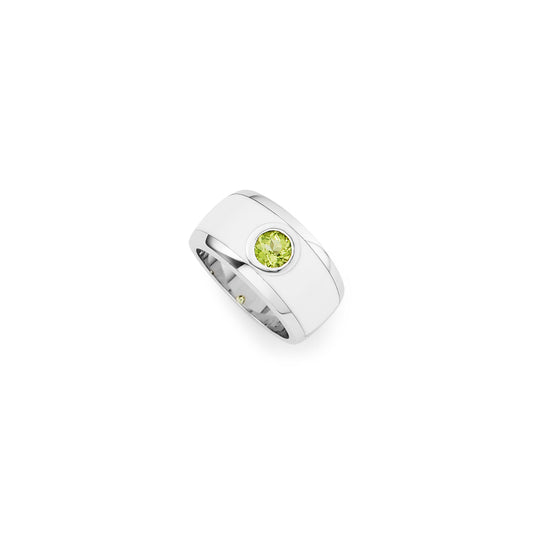 Silver, peridot and white resin ring