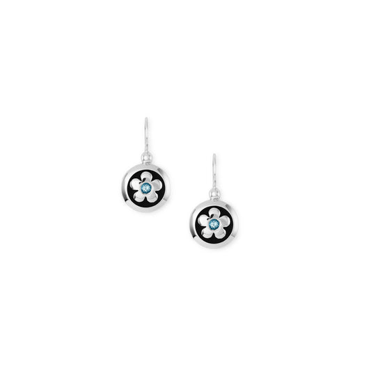 Silver and blue topaz flower drop earrings