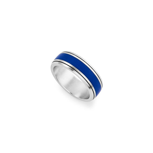 Silver and cobalt blue resin ring