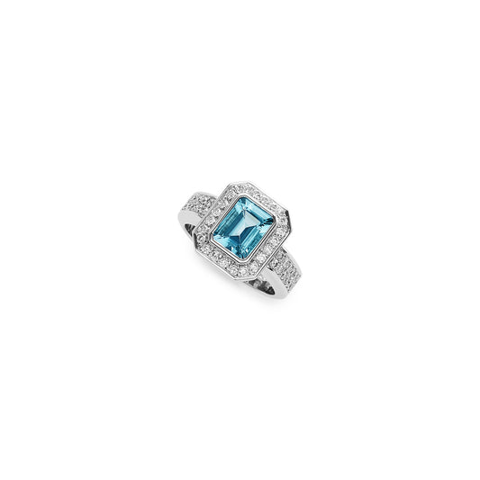 18k white gold, diamond and aquamarine ring