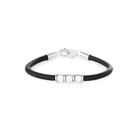 Silver and leather bangle