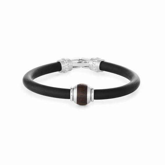 Silver, African Blackwood and black rubber bangle