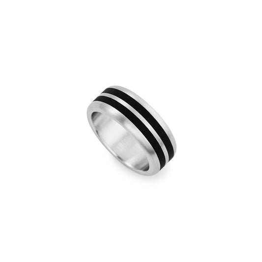 Silver and double African Blackwood inlay rounded ring