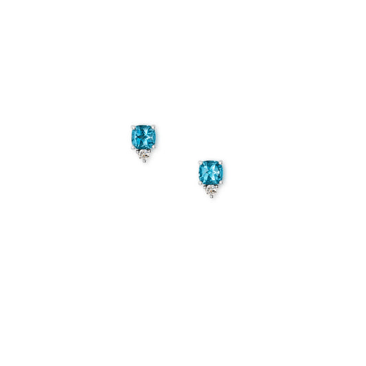 18k white gold, diamond and blue topaz stud earrings