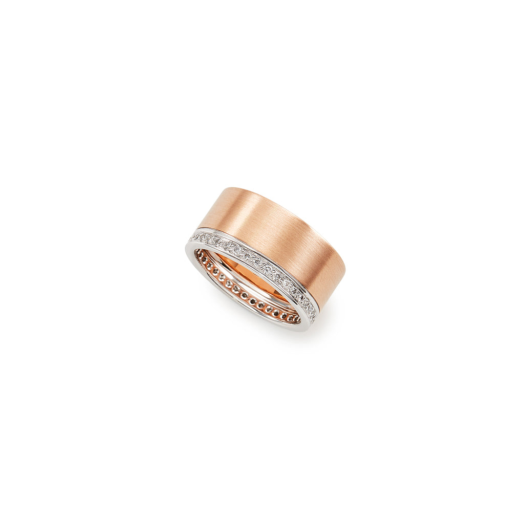 18k rose and white gold diamond wide eternity ring