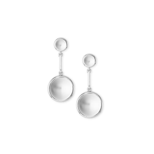 Silver concave disc drop earrings