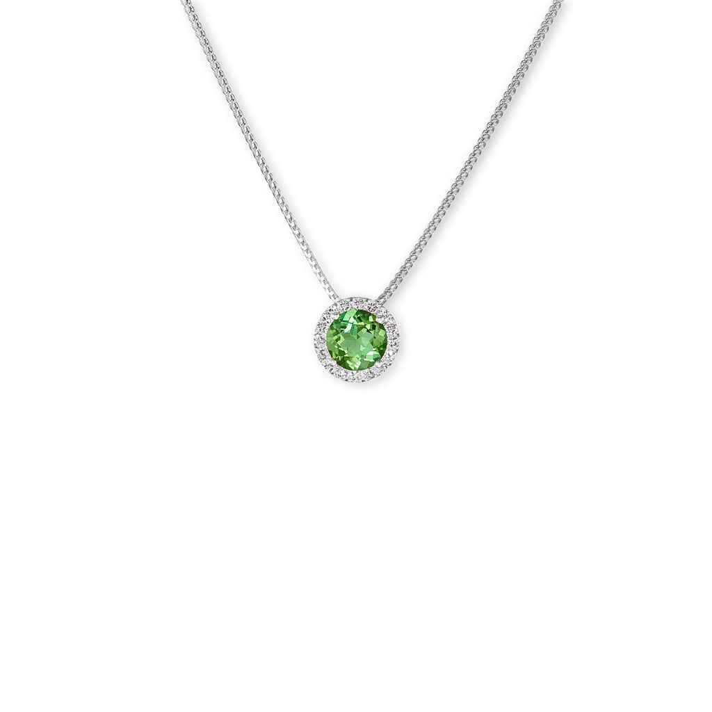18k white gold, diamond and green tourmaline slider pendant