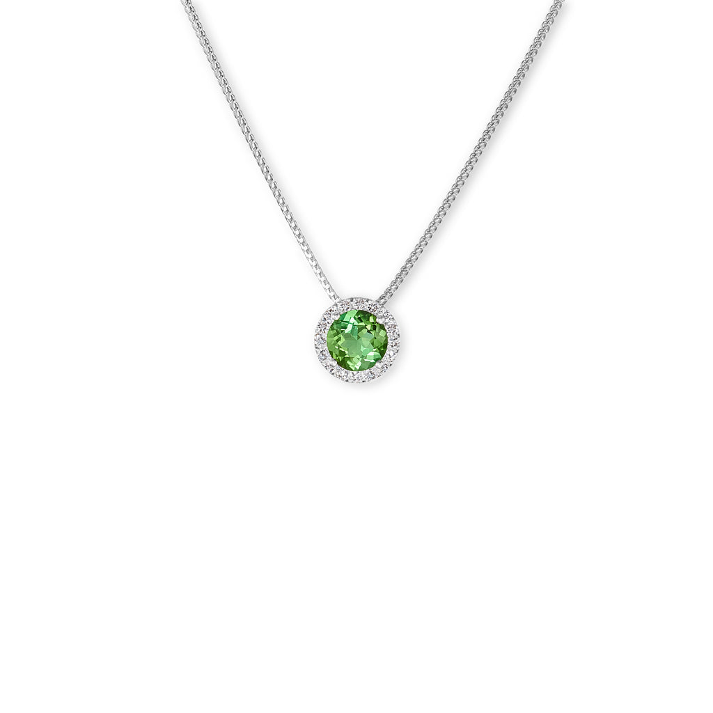 18k white gold, diamond and green tourmaline slider pendant