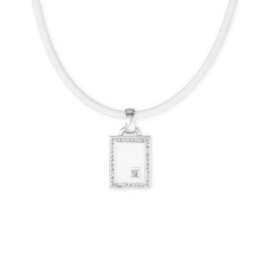 18k white gold, white resin and diamond pendant