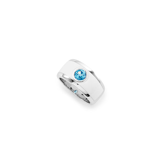Silver, blue topaz and white resin ring