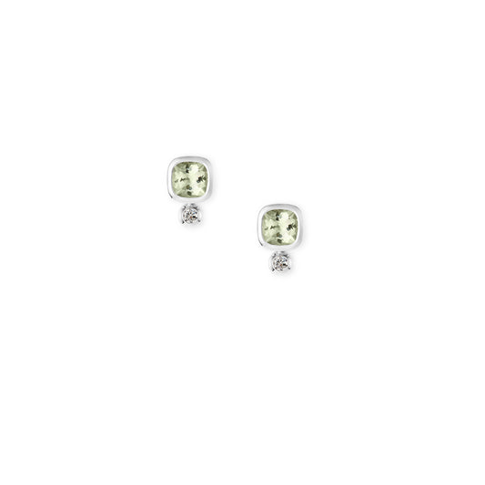 18k white gold, diamond and green amethyst stud earrings