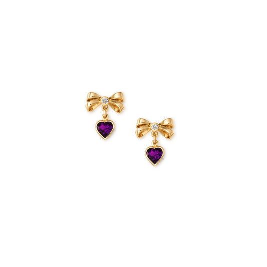 18k yellow gold bow earrings with diamonds and amethysts