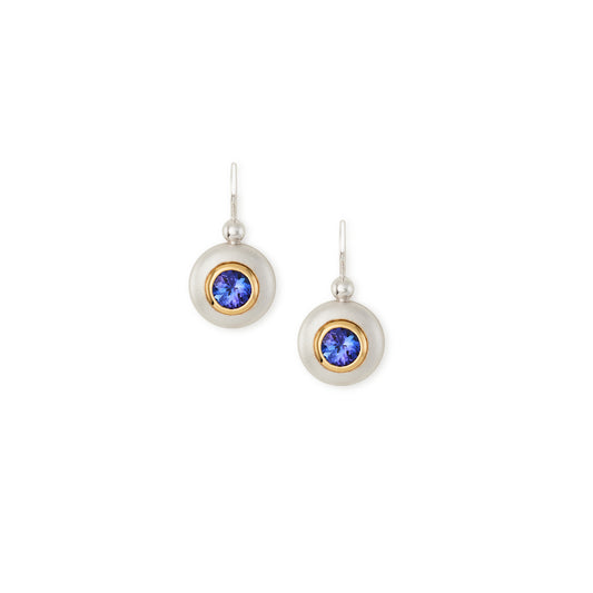 18k white gold, yellow gold and tanzanite drop earrings
