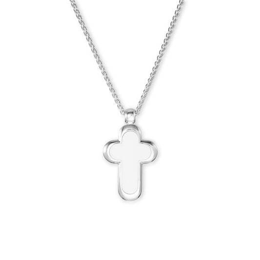 Silver and white resin rounded cross pendant
