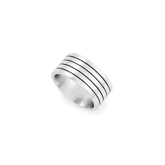 Silver and black resin ring
