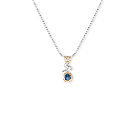 18k white gold, yellow gold, diamond and sapphire squiggle pendant