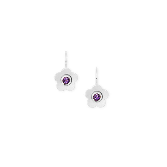 Silver and amethyst flower drop earrings