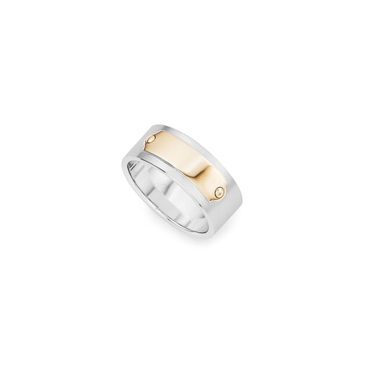 9k white and yellow gold baggage label ring