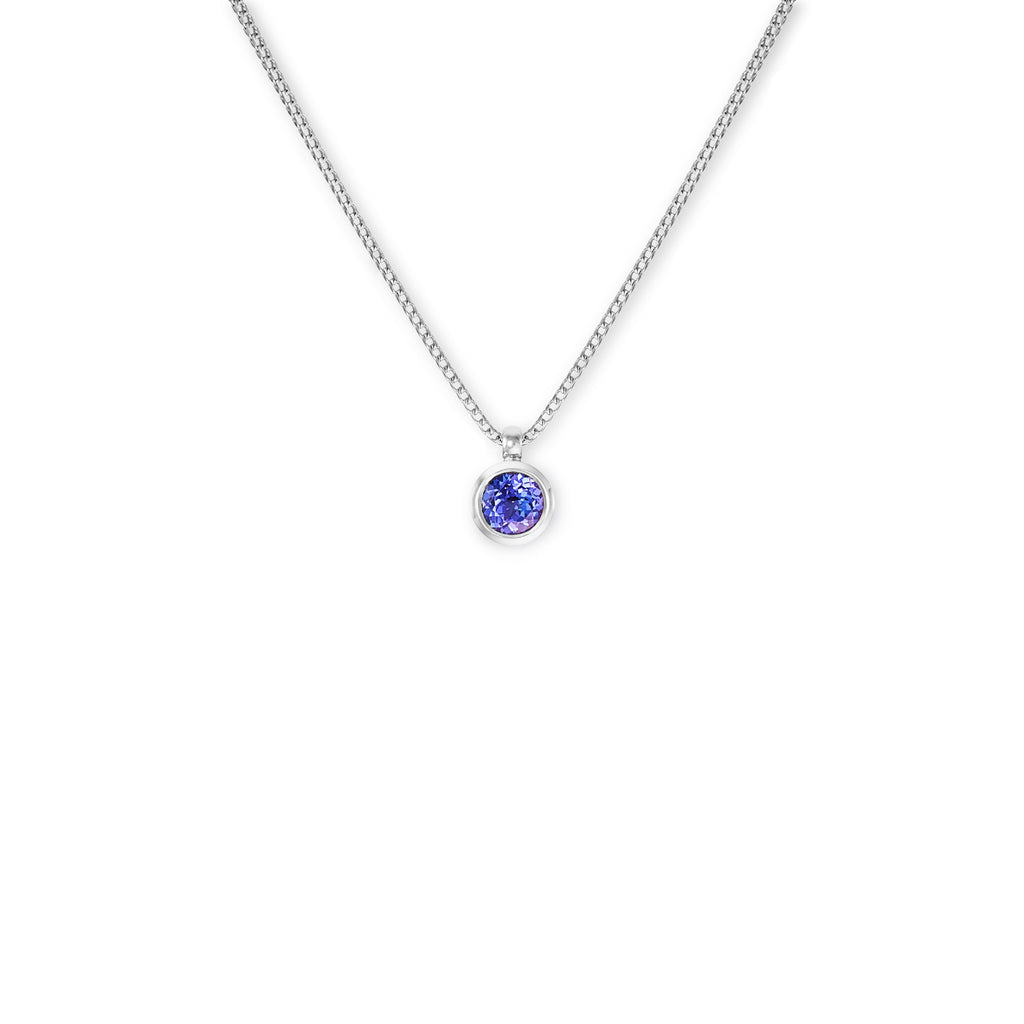 18k white gold round tanzanite pendant