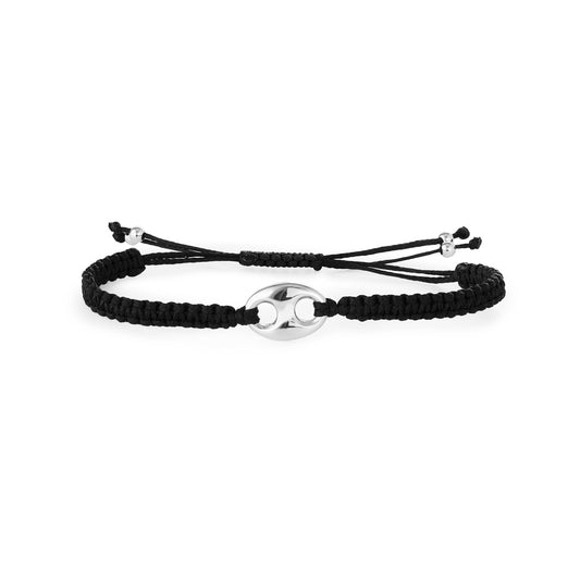 Silver and black macrame bracelet