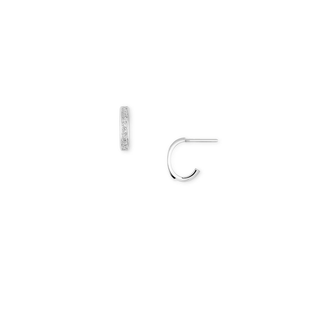 18k white gold and diamond mini hoops