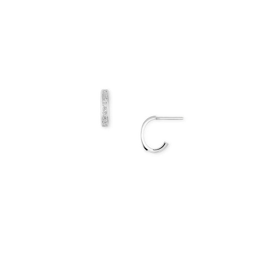 18k white gold and diamond mini hoops