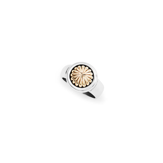 9k yellow gold and silver scalloped dome ring