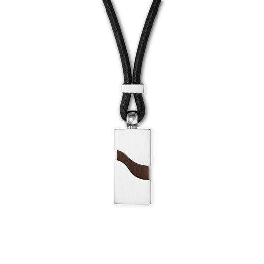 Silver and African Blackwood rectangular pendant with wavy detail