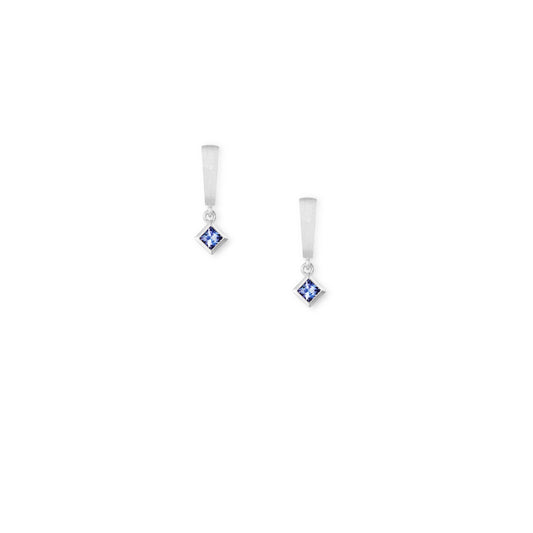 18k white gold and tanzanite exclamation drop earrings