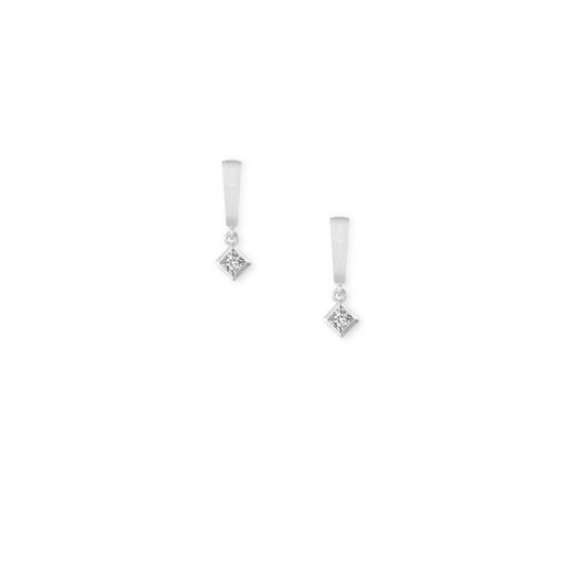 18k white gold and diamond exclamation drop earrings