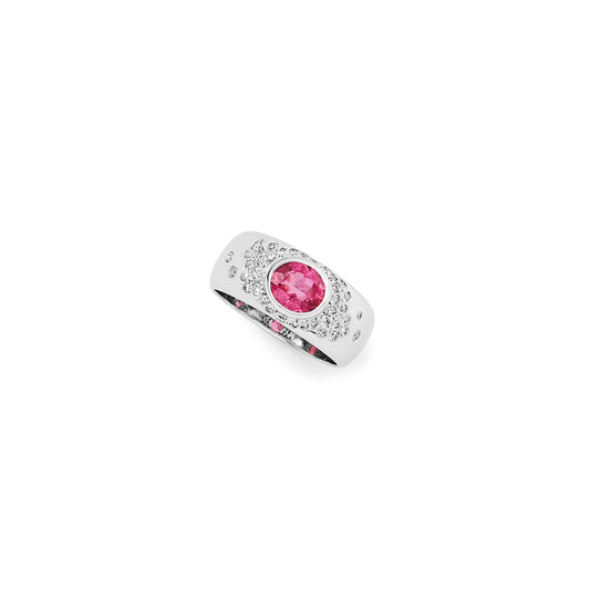 18k white gold, diamond and pink tourmaline ring