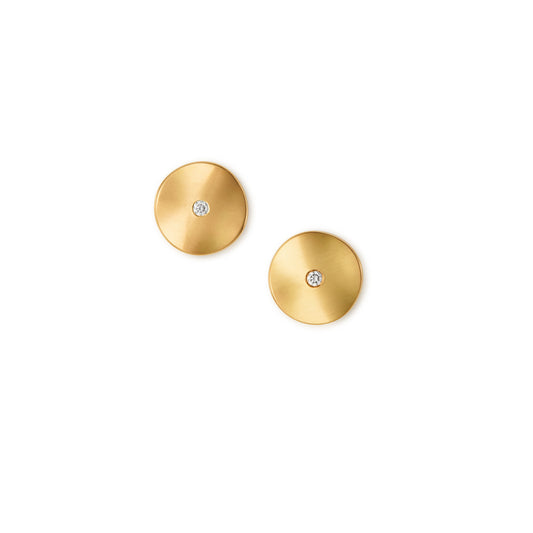 18k yellow gold and diamond wavy disc earrings