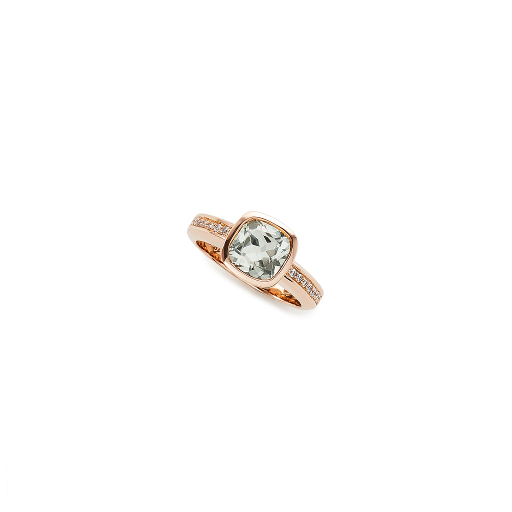 18k rose gold, diamond and green quartz square ring