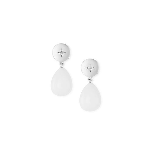 18k white gold, diamond and white onyx drop earrings