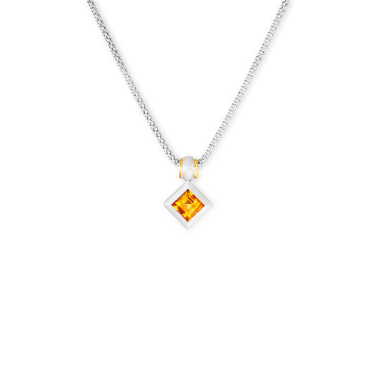 18k white gold, yellow gold and citrine square pendant