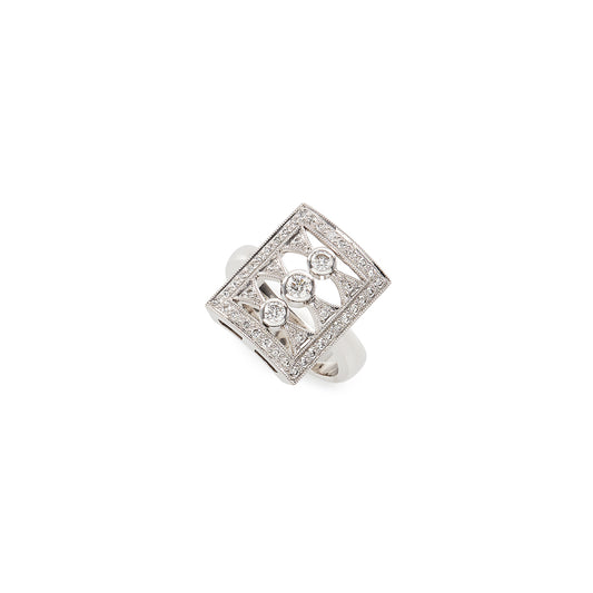 18k white gold and diamond art deco style ring