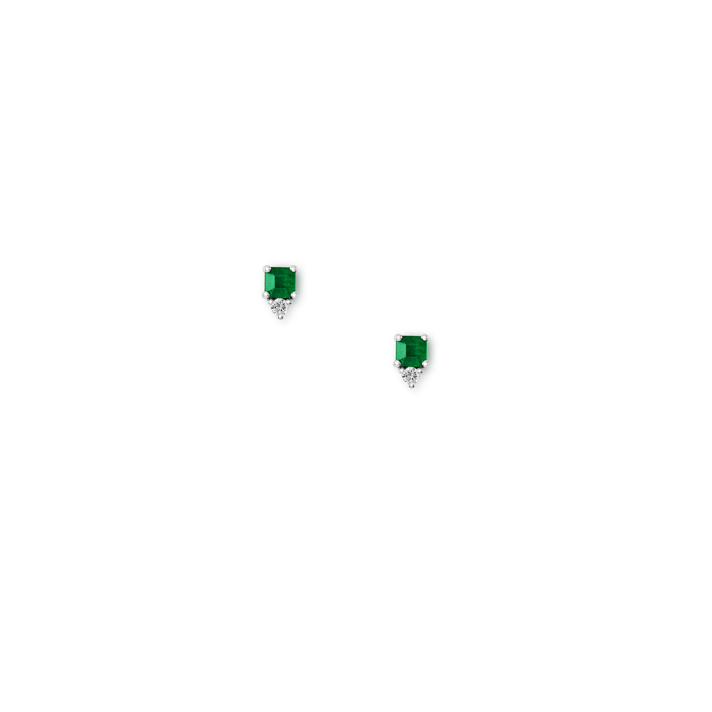 18k white gold, diamond and emerald stud earrings