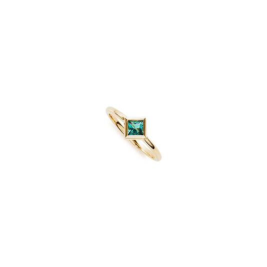 9k yellow gold and blue green tourmaline solitaire ring