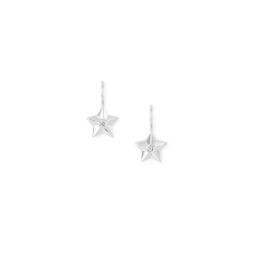 18k white gold and diamond star drop earrings