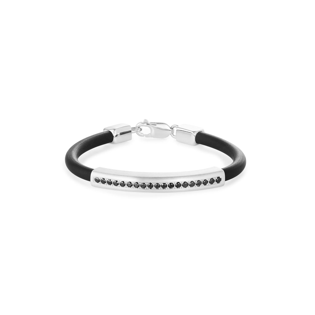 Silver, black cubic zirconia and black rubber bangle