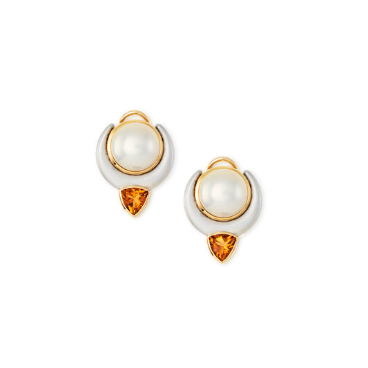 18k white gold, mabé pearl and citrine earrings