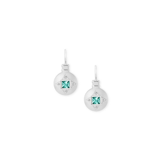 18k white gold, diamond and green/blue tourmaline drop earrings
