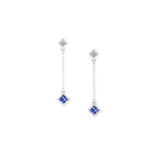 18k white gold, diamond and tanzanite drop earrings
