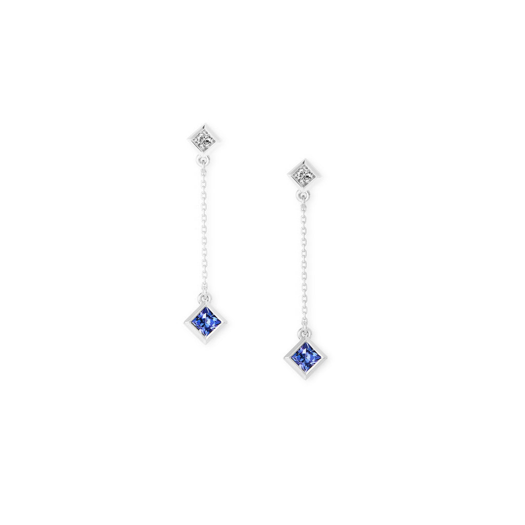 18k white gold, diamond and tanzanite drop earrings