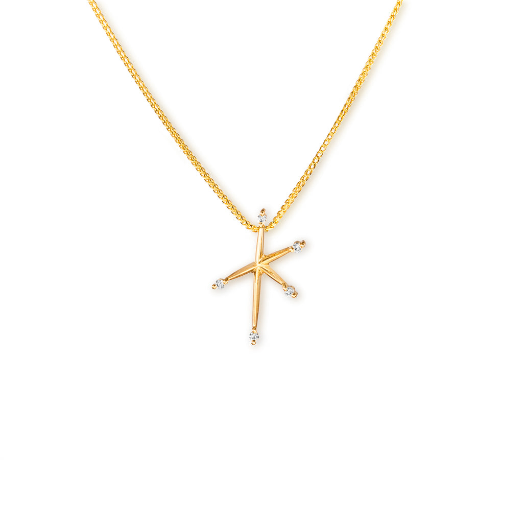 9k yellow gold and diamond Southern Cross pendant