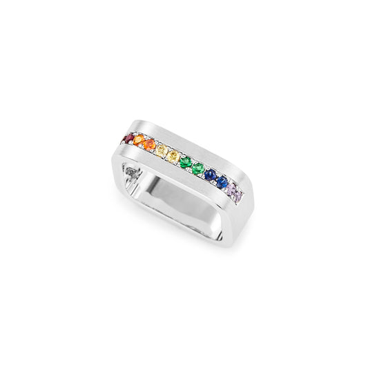 Silver and cubic zirconia rainbow ring