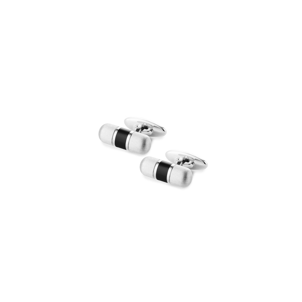 Silver and black resin capsule cufflinks