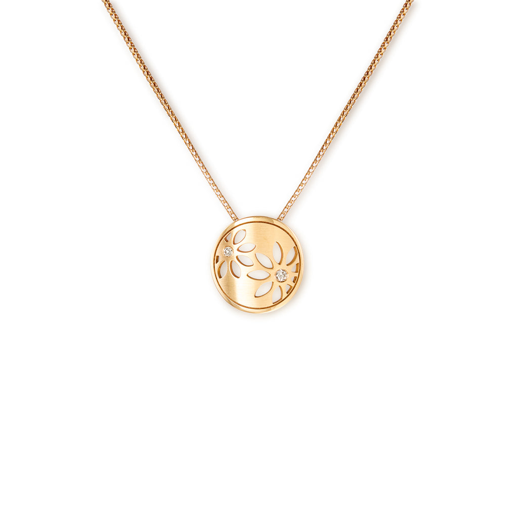9k yellow gold and diamond flower cut pendant
