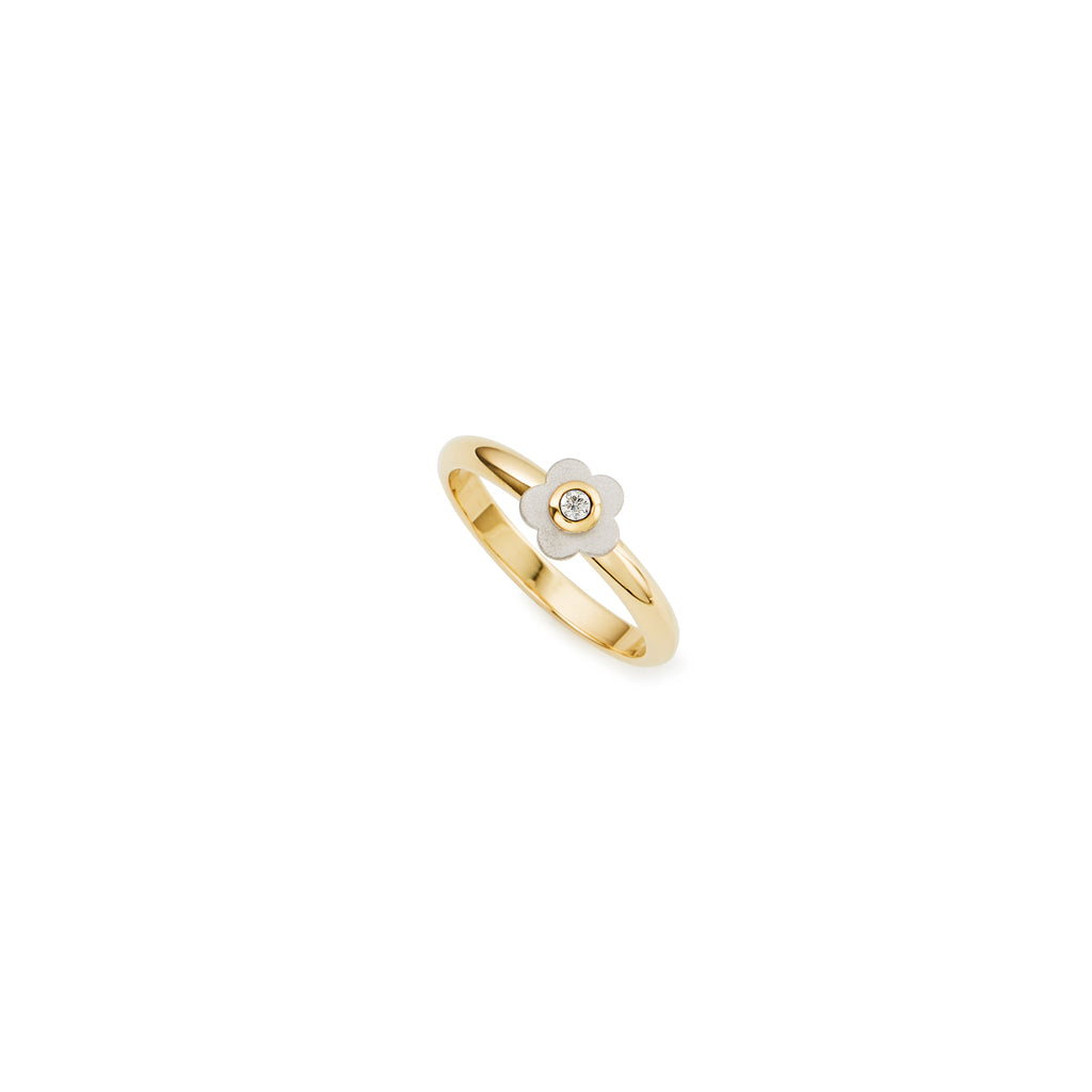 18k yellow gold, white gold and diamond flower ring